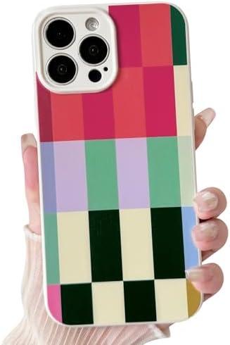 NITITOP Compatible with iPhone 15 Pro Max Case Cute Checkerboard Large Plaid Block for Women Men Girls Durable Slim Soft TPU Shockproof Full Camera Protective Cover - Colorful 2Pack