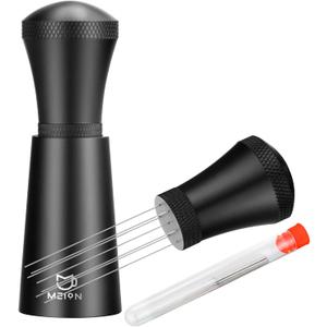 WDT Espresso Distribution Tool Espresso Stirrer Tools for Barista, 0.35mm 7 Needles Espresso Coffee Stirrer with Extra 7 Replaceable Needles, Aluminum Alloy Handle with Stand (Black)