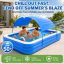 Inflatable Pool with Canopy, 118" x 67" x 20" Large Blow Up Pool with Air Pump, Rectangular Family Swimming Pool with Sun Shade for Backyard, Garden and Outdoor Use, Blue White
