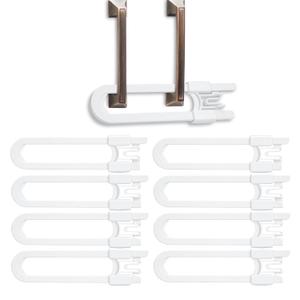 Vmaisi 8 Pack Baby Sliding Cabinet Locks - Adjustable U Shaped Child Safety Locks,Childproof Latches for Kitchen Bathroom Storage Cupboards Doors, Handles and Knobs White