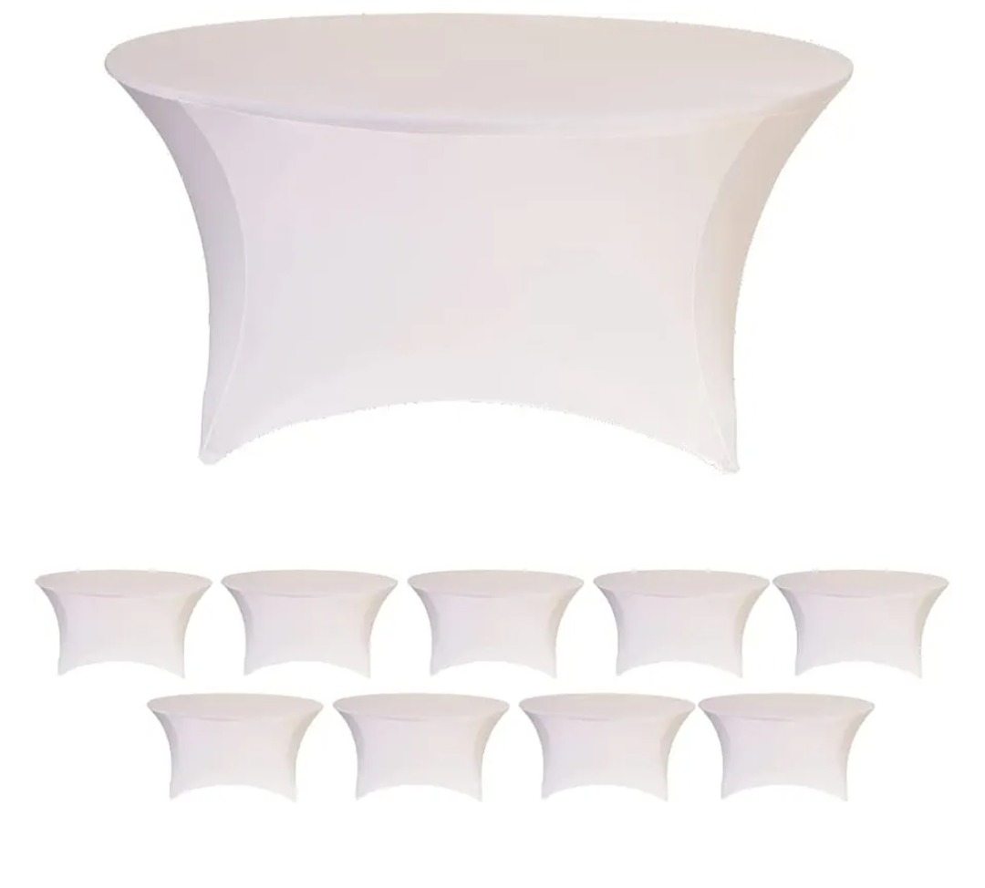 Banquet Tables Pro White, Case Pack of 10 72 Inch 6 Ft. Round Spandex Table Cover for Events, Wedding, Parties Washable and Wrinkle Resistant