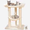 Happi N Pets 28" Cat Tree, Large Bed for Big Cats, Small Cat Tower with Soft Perch for Window Viewing, Stable Cat Tree Tower, Cat Scratching Post with Hammock, Removable Cover-Beige
