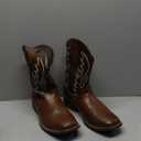 IUV Cowboy Boots For Men with Wide Square Toe Western Retro Boot Durable Classic Fashionable Embroidered Pull On Slip Resistant Boots (Dark Brown)