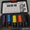 BILITOOLS 1/2 inch Drive Impact Lug Nut Socket Set, 15 17 19 21 22 MM Non-Marring Thin Wall Wheel Protector Nut Socket