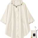 SaphiRose Unisex Rain Poncho Hooded Waterproof Raincoat for Adults Women (Beige)