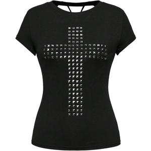 SOLY HUX Women's Y2K Gothic Graphic Tees Rivet Punk T Shirt Short Sleeve Cut Out Back Going Out Tops (Black, S)
