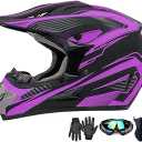 Youth Kids Motocross Helmet Motorcycle Dirt Bike Off-Road Mountain Bike BMX MX ATV Helmet with(Gloves Goggles Mask) 4Pcs Set - DOT Approved(Purple,S)