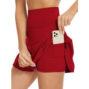 Century Star High Waisted Tennis Skirts for Women with Pockets and Shorts Womens Mini Athletic Golf Sports Running Skort (Large, 03 Red)