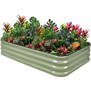 1MORE Raised Garden Bed -5X3X1 Galvanized Planter Box for Outdoor Gardening,4 in 1 Modular Raised Bed Kit with Protective Tape, Gloves for Herb,Ideal for Vegetables and Plants.Green-1Pack