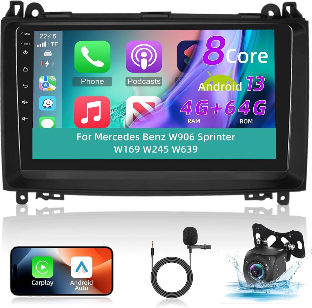 4+64G Android Car Radio for Mercedes Benz W906 Sprinter W169 W245 W639 Vito Viano - 9 Inch Stereo with Wireless Carplay and Android Auto & 32EQ DSP + AHD Rear View Camera