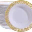 I00000 60 PCS Gold Disposable Soup Bowls,12 oz Plastic Soup Bowls with Gold Rim,Heavy Duty Plastic Bowl for Wedding & Party