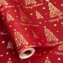 Homeral Red Christmas Wrapping Paper Roll - 3D Embossed Trees and Letters with Gold Foil Metallic Shine Gift Wrap for Christmas, New Year Celebration, Holiday - Mini Roll - 17 Inch x 33 Feet (17in*32.8ft(46.8sqft))