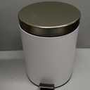 mDesign Pedal Bin  Metal Waste Bin with Pedal, Lid and Plastic Bucket Insert  Perfect for Bathroom, Kitchen, and Office  Household Rubbish Bin with Ergonomic Design  White/Gold (5 liter, White/Soft Brass)