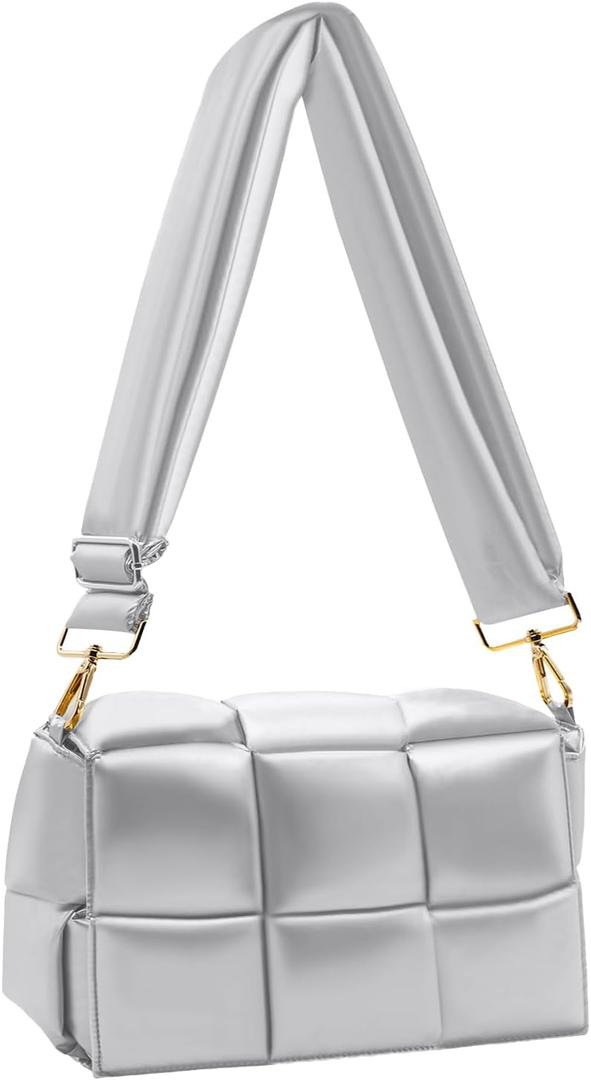 NAARIIAN Shoulder bags for women, Light-weight small puffer purses waterproof, hand-woven puffy bag crossbody handbag (Silver)