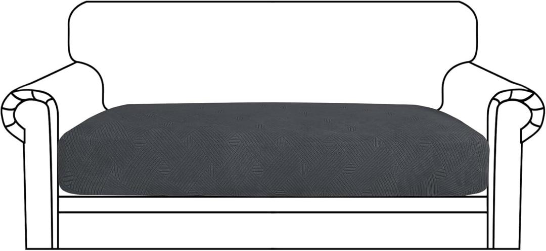 YEMYHOM Stretch Cushion Covers Long Loveseat Seat Cushion Slipcovers Soft Couch Cover Replacement Striped Pattern Furniture Protector with Elastic Bottom (1 Pc 2-Seat Cushion Cover, Dark Gray)