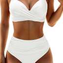 Aqua Eve Women Underwire Bikini Set - High Waisted Two Piece Swimsuit Tummy Control Bathing Suit 2025 Push Up Swimwear White XS
