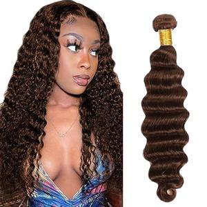 Chocolate Brown Human Hair Bundles Deep Wave 28 Inch Dark Brown Single Bundle Human Hair Extenion 1 Bundle Color #4 100g Unprocessed Brazilian Virgin Double Weft