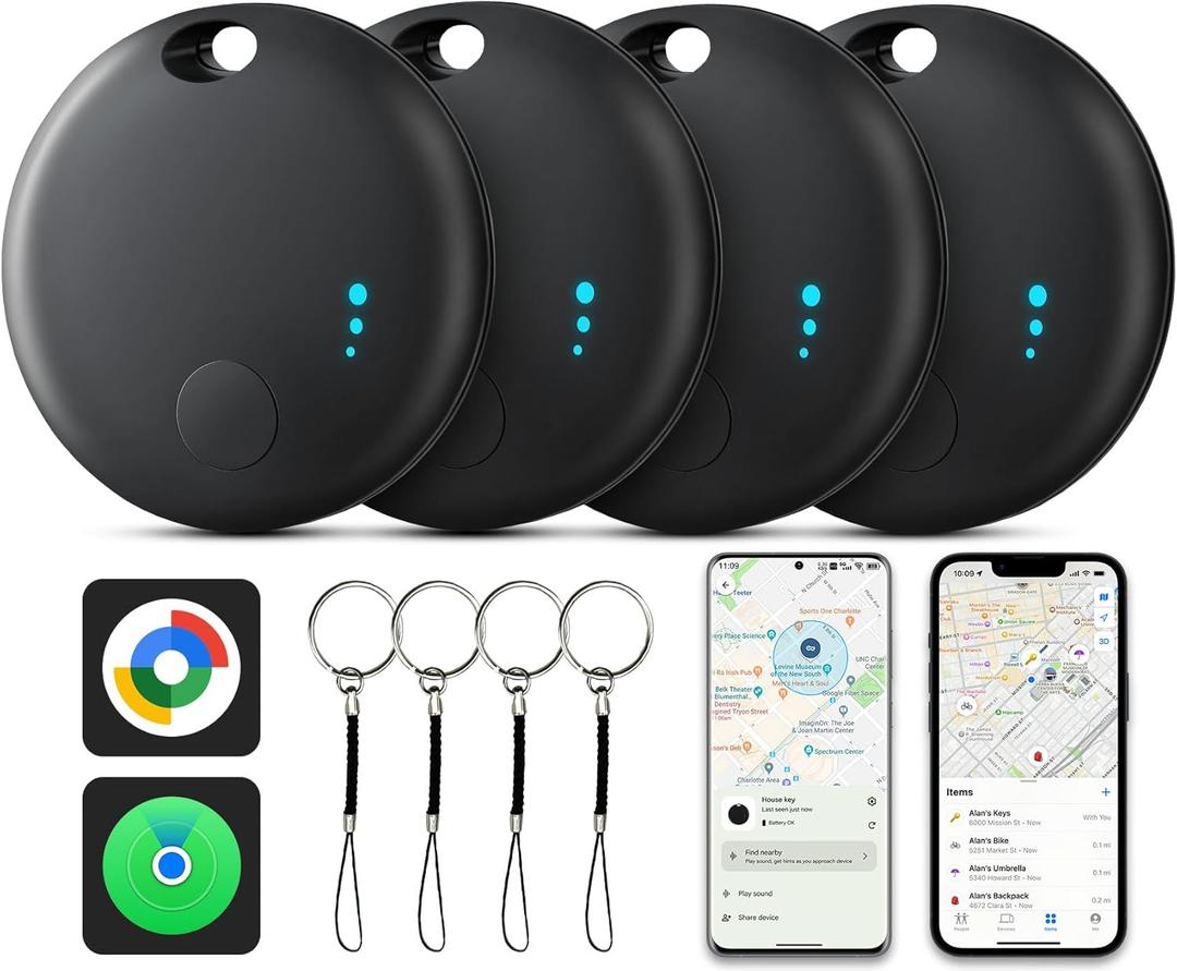Air Tracker Tag for Android or iOS, Dual System Air Tracker-4 Pack, Bluetooth Tracking Compatible with iOS Find My or Google Find Hub App, Smart Tracker Tag Key Finder for Key Wallet (Black)