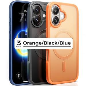 LISEN 3-Pack Magnetic Shockproof for iPhone 17 Case Slim [Fit for MagSafe][Military Grade Drop Protection] Translucent Matte Phone Case for i Phone 17, Cosmic Orange, Space Black, Deep Blue