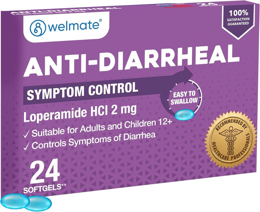 WELMATE - Anti-Diarrheal Softgels (24 Softgels) - Loperamide HCL 2 mg - Diarrhea Symptom Relief - Upset Stomach Reliever - Anti Diarrhea Pills - Over-The-Counter Medication