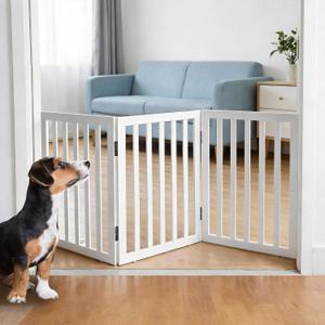 Dog Gate Indoor, Freestanding Dog Fence for The House, Doorways, Hallways,or Stairs,Pet Gate Foldable Wooden,Expandable 24" Height 3 Panels,White