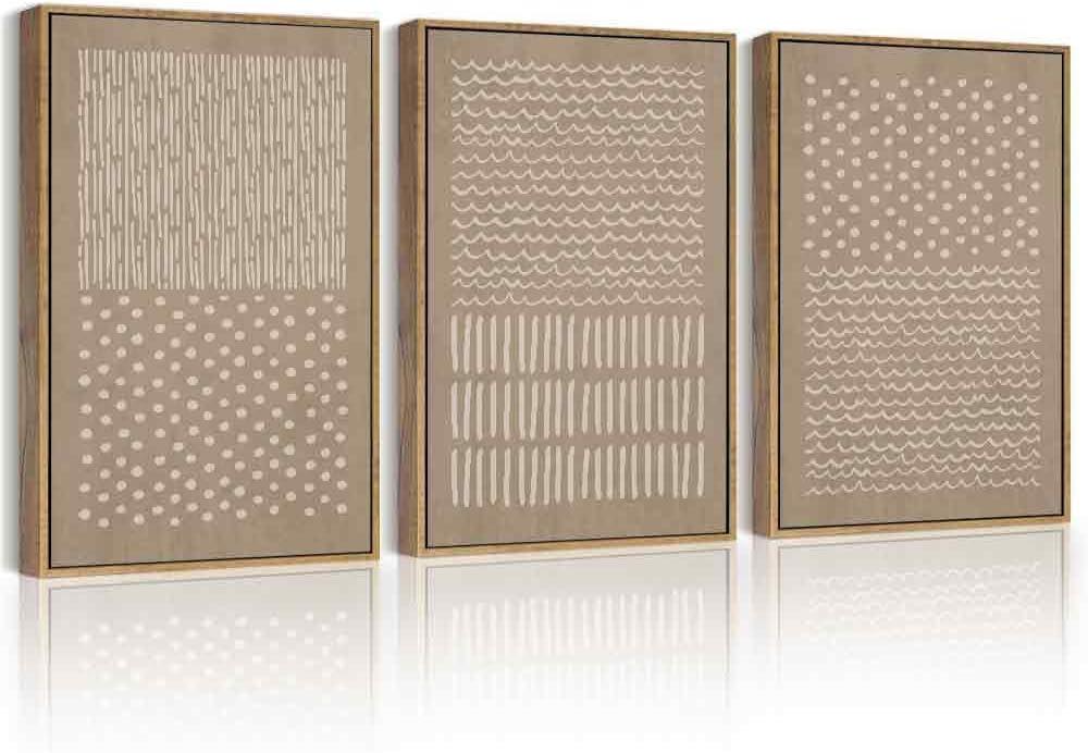 PHOPAGO Boho Mid-Century Modern Framed Wall Art Minimalist Geometric Neutral Wall Decor Bohemain Artwork Farmhouse Kitchen Decor - 11x14in Natural Framed (14L" x 11W" x 3 Pcs Natural)