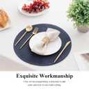 SHACOS Round Placemats Set of 8 Washable 15 inch Round Table Mats Cotton Polyester Woven Braided Place Mats for Dining Table, Navy