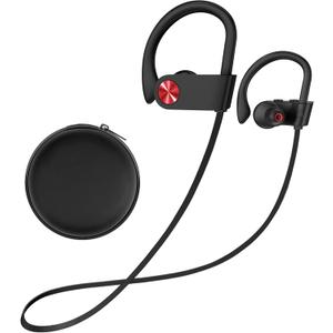 Stiive Bluetooth Headphones, 5.3 Wireless Sports Earbuds IPX7 Waterproof with Mic, Stereo Sweatproof in-Ear Earphones, Noise Cancelling Headsets for Gym Running Workout, 16 Hours Playtime - BlackRed