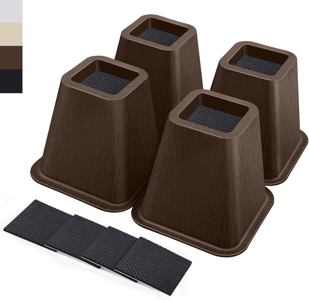 6 Inch Heavy Duty Bed Risers, Furniture Risers for Desk, Chair, Table or Sofa, Couch Lift Risers, Supports up to 2200 lbs per Leg(4 Pack Brown)