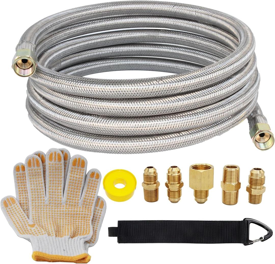 10 Feet High Pressure Braided Propane Hose Extension with Conversion Coupling 3/8" Flare to 1/2" Female NPT, 1/4" Male NPT, 3/8" Male Flare for RV, Cooker, Propane Fire Pit, Heater