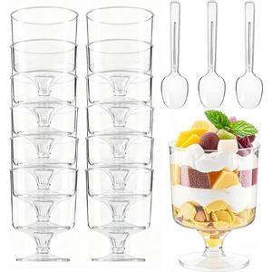50Pack 5oz Plastic Dessert Cups with Spoons, Clear Round Parfait Yogurt Cups, Appetizer Pudding Shooter Fruit Trifle Ice Cream Mousse Cup for Party (5 oz)