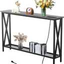 Forevich Console Table Sofa Entryway Couch Table with USB Power Outlet for Living Room Hallway Mesh Shelf 47 Inch Grey Oak