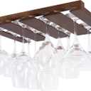 Rustic State Eze 4 Sectional Under Cabinet Mount Wood Stemware Rack Hanging Shelf Glassware Holder Bar Organizer with up to 12 Wine Glass Storage 12 Inch Deep Chestnut