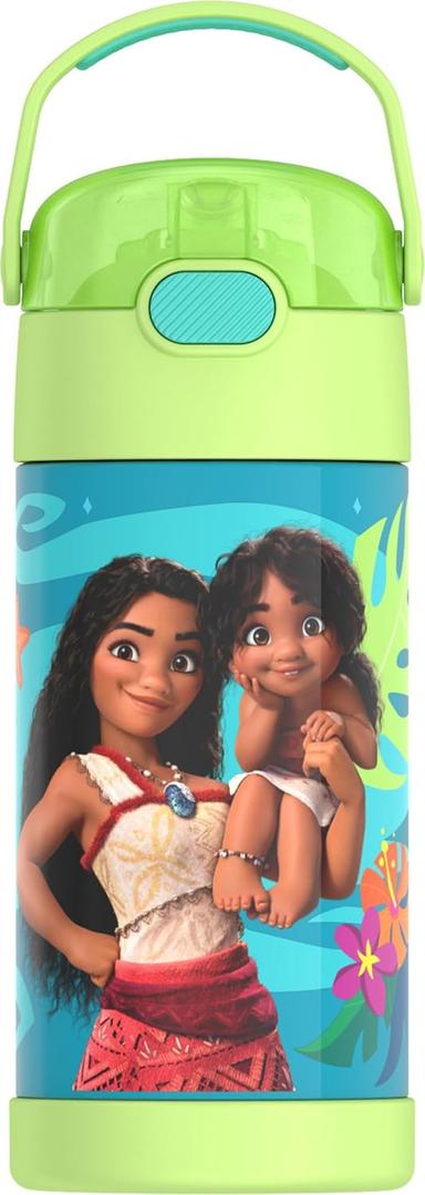 THERMOS FUNTAINER Water Bottle with Straw - 12 Ounce - Kids Stainless Steel Vacuum Insulated Water Bottle with Lid, Moana 2