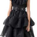 MGparty Girls Halloween Costume Black Dress for Kids with Headband Belt Socks (130(8-9 Yrs))