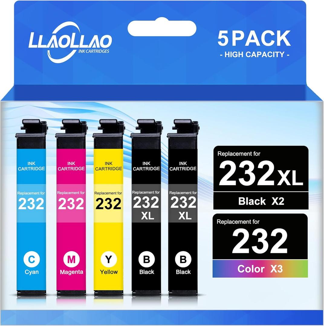 Remanufactured Ink Cartridges Replacement for Epson 232XL Ink Cartridge Combo Pack 2 Black 1 Cyan 1 Magenta 1 Yellow