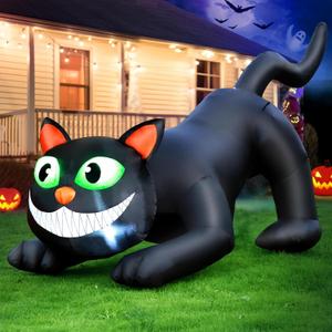 FunFanso 7 FT Halloween Inflatables Black Cat Outdoor Decorations, Blow Up Yard Decorations Built-in Bright LEDs for Indoor Party Garden Lawn Decor, Easy Installation Festival Halloween Party Decor