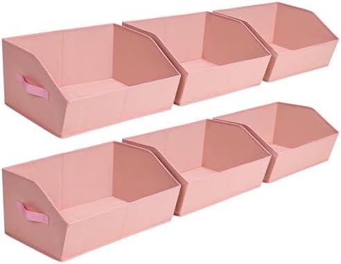Homsorout Closet Baskets for Shelves Trapezoid - Decorative Storage Baskets with Handle, Closet Bins for Organization, Shelf Storage Bins for Clothes, Books, Home, Office, 6 Pack, Pink
