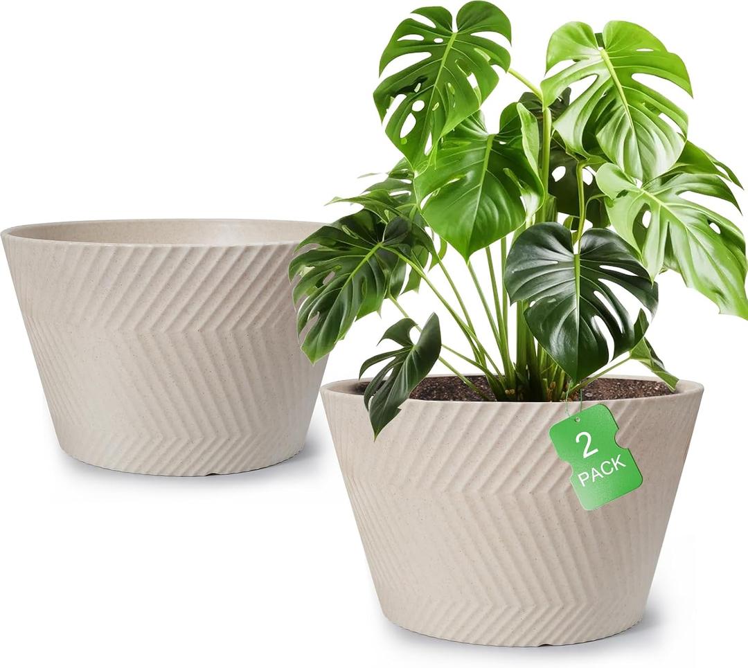 18 inch Big Plant Pots, 2 Pack Large Round Planters for Outdoor Plants, Porch, Patio, Backyard, Durable Plastic Flower Pots, Modern Dcor for Tall Plants, Flowers, White