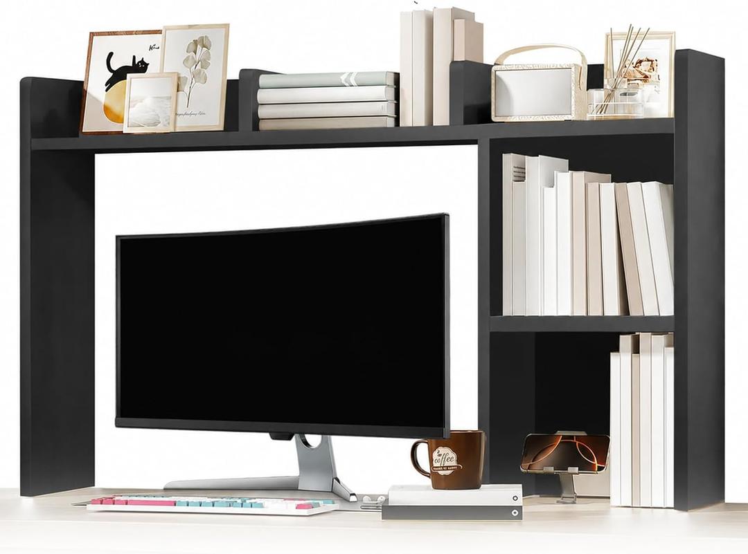AQQHSAIN Desk Storage Hutch Wood Desktop Book Shelf with 5 Shelves Countertop Desk Hutch for Computer Multipurpose Desk Display Rack Desk Shelf Storage Organizer for Office Dorm Office Home, 37.2 inches x 10 inches x 29 inches