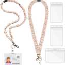 Geyoga 2 Set Teacher Scrunchie Lanyard with Safety Breakaway Buckle ID Badges Holder Retractable Lanyard for Office Teacher Gift(Pure Color Style,Beige)