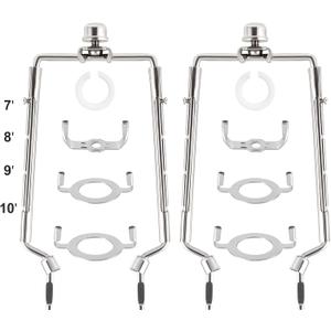 2 Pack HZHFCB 7 8 9 10 inch Lamp Shade Harp Holder,Adjustable Lamp Harp Kit,Fit 3/8 IP Standard,E14,E26,E27 Light Base UNO Fitter Adapter,Silver Horn Frame Lampshade Bracket (Silver)