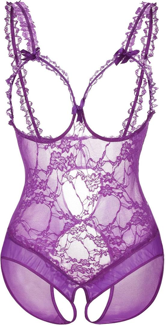 Women Sexy Lingerie Nightwear - One-Piece Bodysuit Nightie Plus Size, Black (Purple, 4XL)