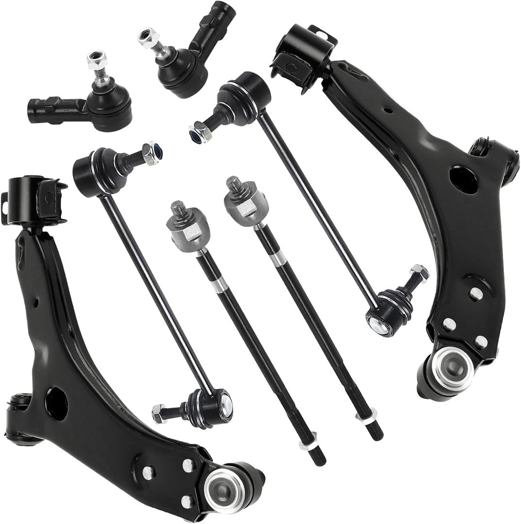 8-Piece Front Suspension Kit Complete Full Set - Lower Control Arms, Tie Rod Ends, Sway Bar Links - Compatible with 2006-2011 Ford Focus (Replaces K80408, K80407)