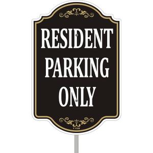Resident Parking Only Sign Private Property Guest Tenant 18" x 12" With 35" Long Metal Driveway Traffic Road No Trespassing Stake With Stand Aluminum Outdoor Use Yard Street Home Business