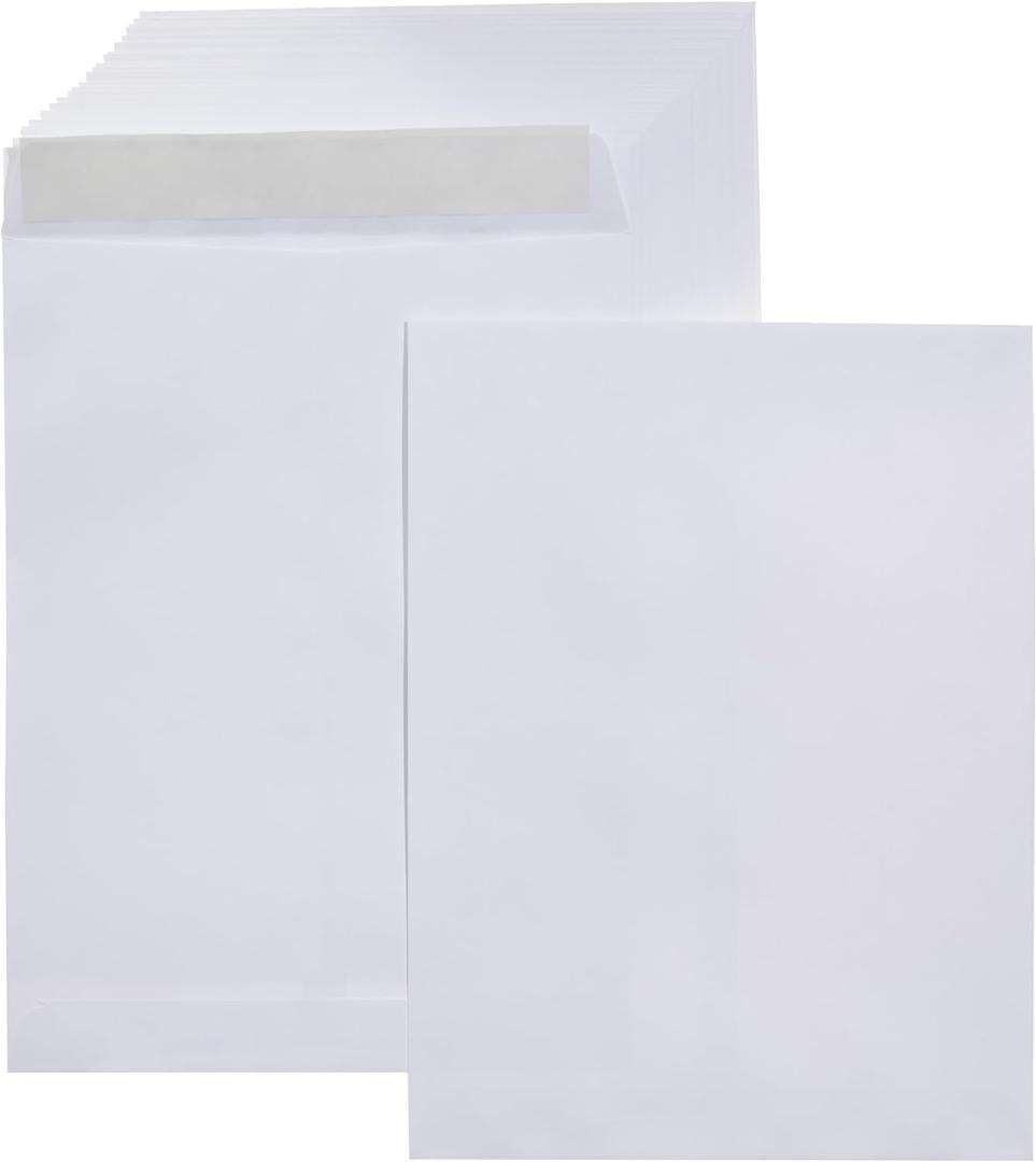 Amazon Basics Catalog Mailing Envelopes, Peel and Seal, 9x12 Inch, Strong Quality, 28 lb White, 100-Pack