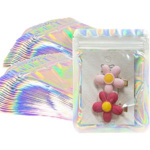 Holographic Bags & Resealable Foil Pouch Mylar Sample Bag Great for Party Favor Food Storage Smell Proof Bags, 100pcs 3.3x5.1