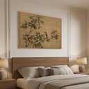 Framed Vintage Botanical Birds on Branch Wall Art, Retro Neutral Still Life Canvas Artwork for Walls, Elegant Rustic Painting Print for Living Room Bedroom Dining Room Office Wall Decor, 36x24 Inch