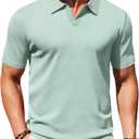 COOFANDY Men's V Neck Short Sleeve Stretch Knit Polo Shirt, Large