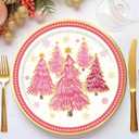 40Pcs 9 Inch Christmas Plates Merry Christmas Disposable Paper Plates Gold Foil Pink Xmas Tree Party Plates for Holiday Party Dinner Tableware Supplies Decor